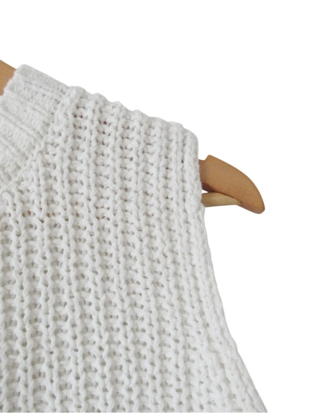 Abercrombie Fitch Easy Shaker Sweater Tank Large White Chunky Knit Ribbed Trim - Picture 4 of 9